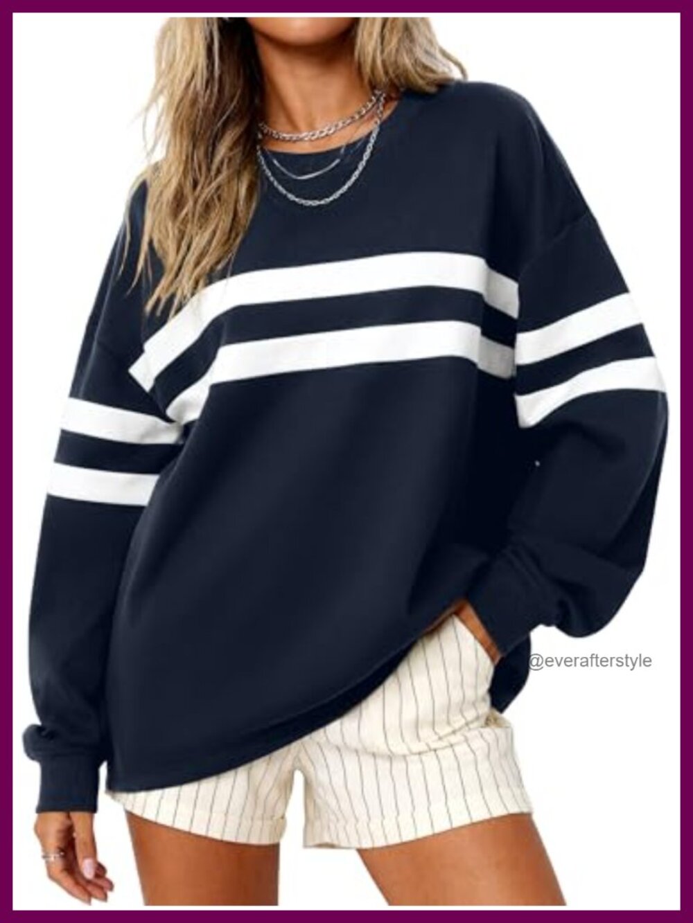 Striped Oversized Sweatshirt Fall Pullover